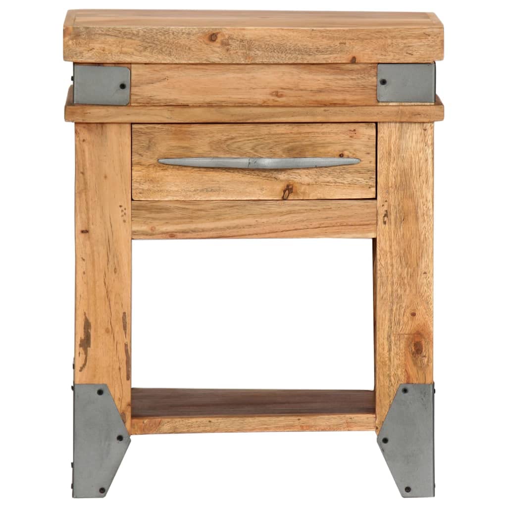 vidaXL Wooden Bedside Cabinet/Couch Table | Industrial Charm | Solid Acacia Wood | Drawer and Shelf | 15.7"x11.8"x20.1"